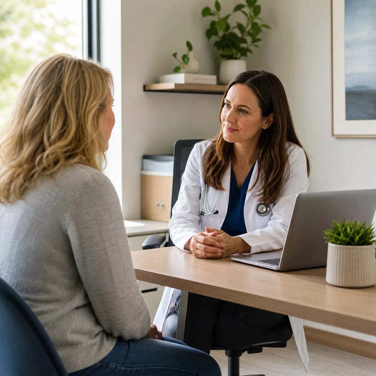 Physician listening to a patient during a consultation in a private practice office