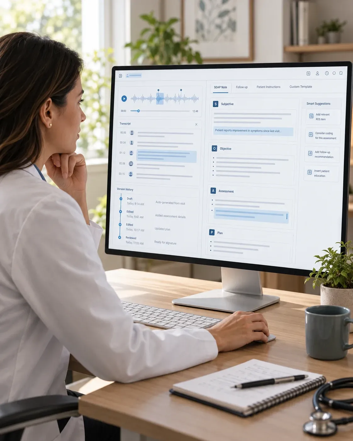 Side-by-side comparison of two AI medical scribe workflows — Othisis merging clinical PDFs and prior records into a traceable SOAP note draft, versus Freed AI generating notes from the visit conversation alone